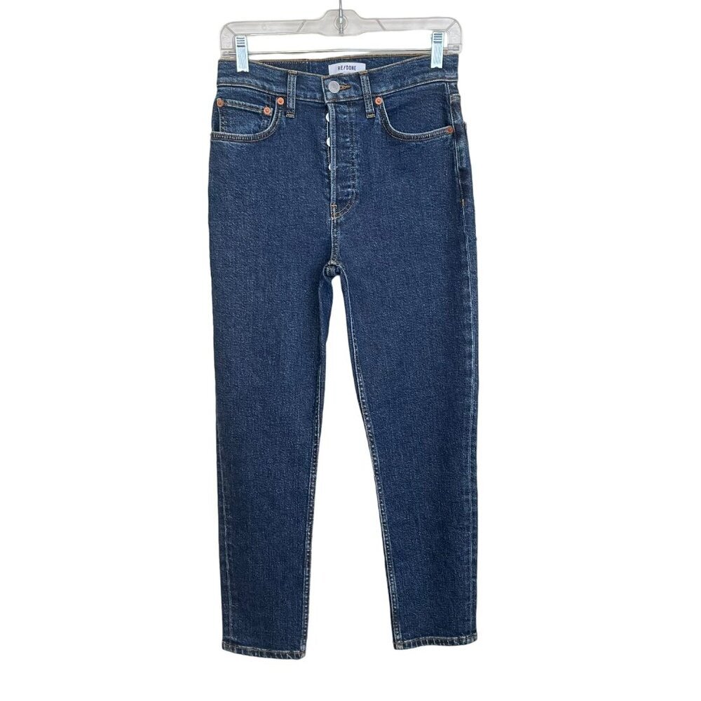 Re/Done Jeans High Waist Dark Wash Button Front Ankle Cropped Denim Size 26